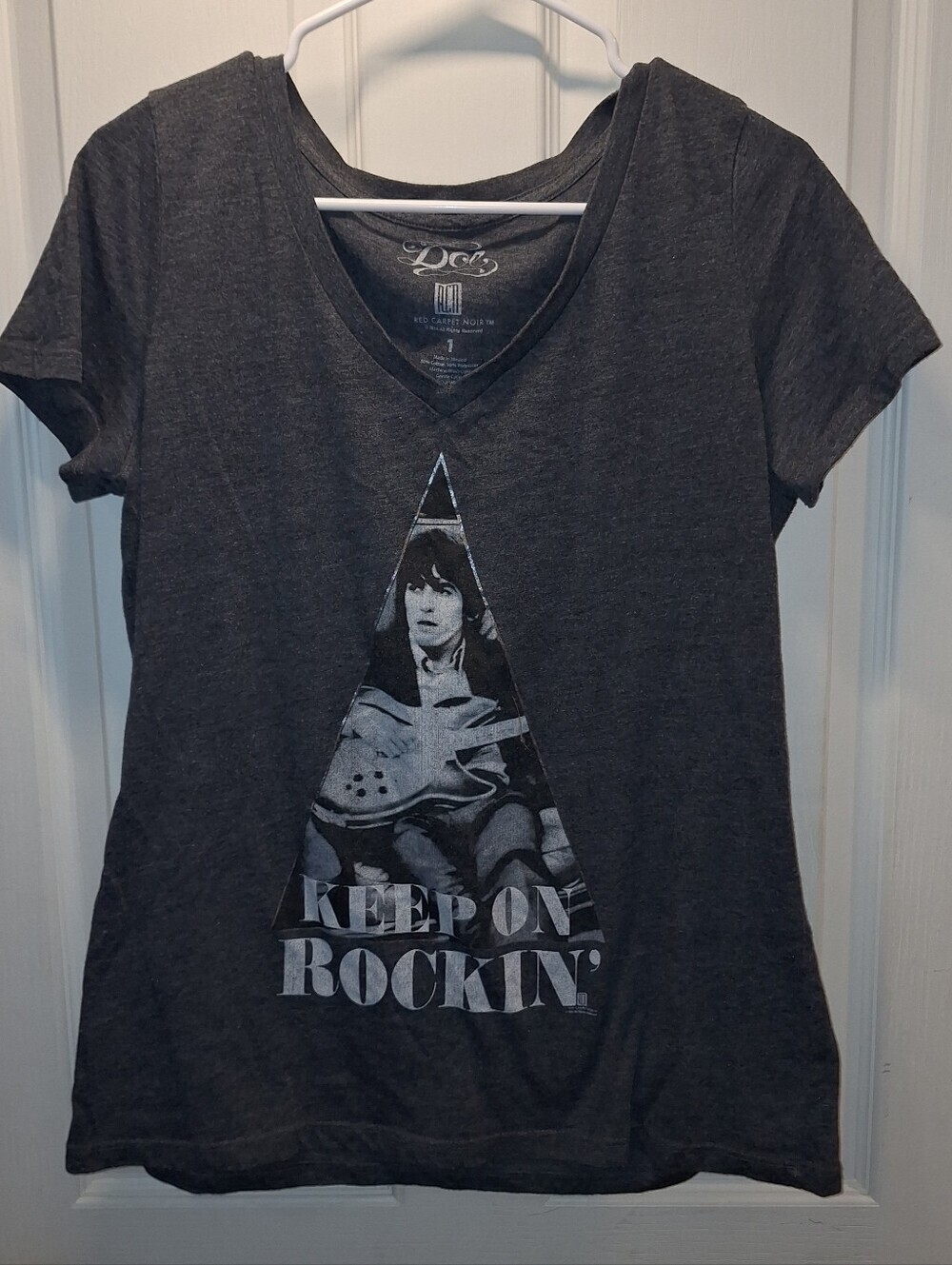 Keep On Rockin' Graphic V‑Neck Tee - Charcoal Beattles George Harrison